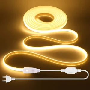 Dimmable 110V 220V COB LED Neon Strip Light IP66 Waterproof Flexible Ribbon 288 LEDs/m CRI 90 50,000-Hour Lifespan for Rooms and Bedrooms