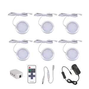 Dimmable 12V LED Under Cabinet Puck Light Kit with Black Cord and Aluminum Housing for Kitchen and Closet
