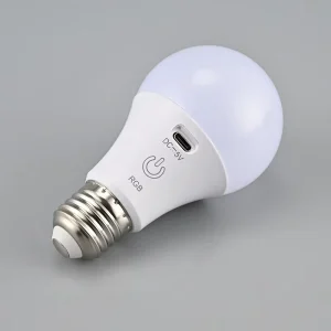Dimmable 16-Color RGB Rechargeable Smart LED Bulb Aluminum Plastic A60 A19 15W Emergency Backup with Remote