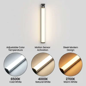 Dimmable 3 Colors Motion Sensor Light USB Type C Recharge Magnetic Under Cabinet Closet Lamp Kitchen Wardrobe Stair Night Light