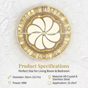 Dimmable Crystal Ceiling Lamp Modern LED Flush Ceiling Light for Hotel Dining Room Indoor Decoration