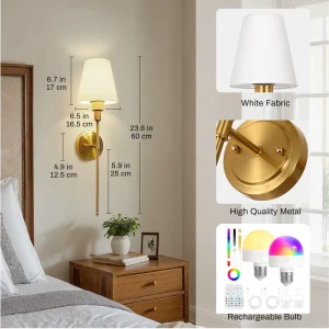 Dimmable Iron LED Wall Lamp with RGB Light Bulb Remote Control Removable & Wiring Free for Living Room Bedroom or Bedside Attic