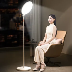 Dimmable Round LED Beauty Lamp for Live Broadcast Professional Fill Light with Floor Stand for Content Creation