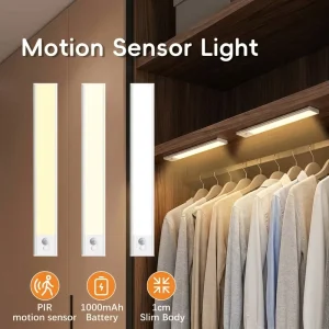Dimmable USB Rechargeable Motion Sensor Wireless Stick-On LED Night Lamp for Stairs Steps Cabinet Closet
