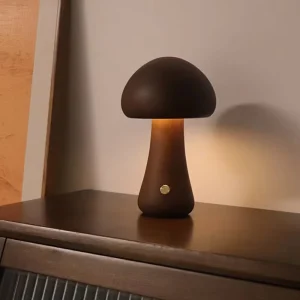 Dimmable Unique Night Light Mushroom Lampshades Hotel Wedding Decorative Wooden Restaurant Lamp Rechargeable LED Table Lamp
