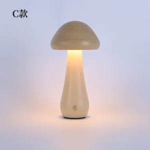 Dimmable Wooden Mushroom Table Lamp Night Light for Hotel, Wedding, and Restaurant