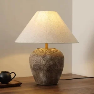 Dome Table Lamp Ceramic Handmade Art Clay Pot Fabric Lampshade Table Lamp Bedroom Hotel Bedside E27 Desk Lamp