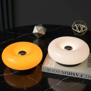 Donut-Shaped Glass LED Table Night Light, 5V Dimmable, Rechargeable, Warm White, and Touch-Controlled