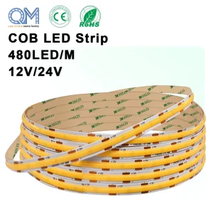 Dotless COB LED Strip Light 12V/24V 480 LED/m 3000K Warm White Flexible Tape for Mirror Lighting