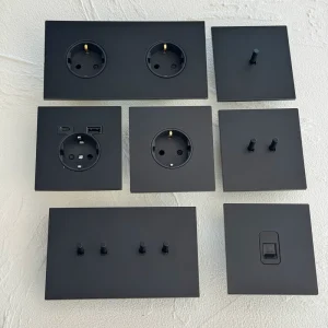 Double 16A 10A UK Socket USB-C Matte Black Stainless Steel Wall Light Toggle Switch 250V 86 Gang RJ45