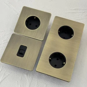 Double 16A German French European Socket 86 Wall Mounted Light Toggle Switches Retro Antique Brass Stainless Steel UK Standard