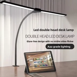 Double Head LED Eye Caring Clip On Desk Lamp Flexible Long Arm Reading Light for Study Computer Screen Office Work