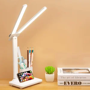 Double Head Lighting Modern Desk Lamp, Eye Protection, Dormitory Charging Folding Reading Touch Control Table Lamp for Student