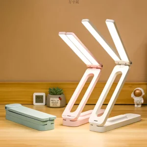 Double Head Portable Foldable LED Rechargeable Desk Lamp Dimmable Touch Table Lamp for Study Reading Bedside Indoor Lighting