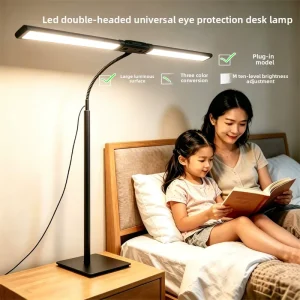 Double-head Desk Lamp Modern Minimalist Design Eye-care Full Spectrum Three-color LED Dimmable for Bedroom Office Study Use