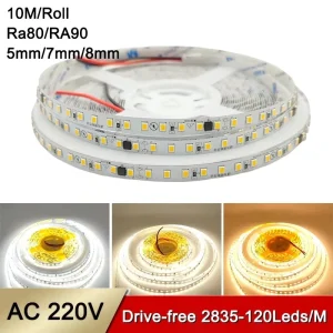 Drive free Flicker free High Brightness AC 110V 220V Ra90 SMD 2835 Led Strip Light Cuttable Self adhesive SMD2835 Led Strip