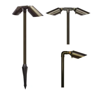Dual Head LED Garden Spike Light Brass IP65 24V Smart RGBW Landscape Lighting for Villa Pathway Decor