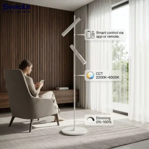 Dual head LED Floor Lamp White Linear Slim Bedside Lamp 2200K 6000K Up Down Rotation Task Light for Living Room Hotel Office