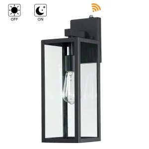 Dusk-to-Dawn Outdoor Wall Light Fixture Wall-Mount Sensor Porch Lantern IP65 Waterproof Black Clear Glass