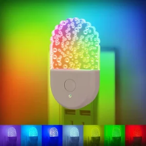 Dynamic Color LED Night Light, Acrylic Plug-in Bedside Lamp with Light Sensor