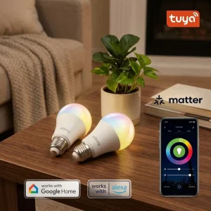 E26 A19 RGBCW 9W 800LM ETL Matter Dimmable Smart LED Bulb with App and Voice Control
