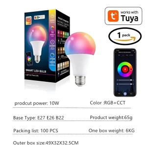 E27 E26 B22 CCT3 App Dimming Smart LED Bulb WiFi Bluetooth Alexa Google Compatible