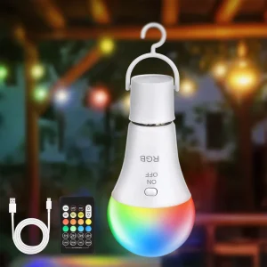 E27 Rechargeable Bulbs Modern LED RGB Emergency Bulb Button Type Dimmable 7W 3CCT White Smart for Bedroom Living Room
