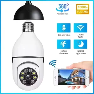 E27 Wireless Surveillance Camera LED Bulb with 360-Degree CCTV, Wi-Fi, and SD Card Slot