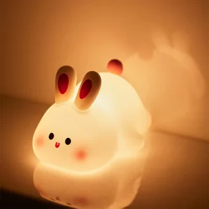 EGOGO Rechargeable Led Soft Touch Bunny Silicone Night Light for Kids Rabbit Lamp Animal Lamp Light up Silicone Led Night Light