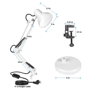 ERS-TD5W LED Desk Lamp Clamp Clip-on Reading Light AC Powered 6000K Daylight Iron Simple Design CRI 80 for Computer