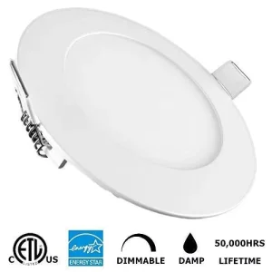 ETL-Certified 1300 lm RGB 6-Inch 12W LED Panel Ceiling Downlight, 3CCT/5CCT Dimmable, IP44