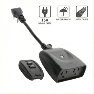 ETL-Listed 15A SJTW Waterproof Dual-Grounded Outdoor Outlet Remote Control Switch