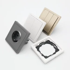 EU German Standard White Wall Light Switch Schuko Socket 16A 250V PC Panel 2 Gang Flush Mount