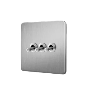 EU Grey Vintage Stainless Steel Brushed Metal Panel Toggle Light Switch 1 2 3 Gang 2 Way 220V