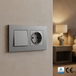 EU Standard 1 Gang 1-Way Push Button Light Switch 10A Brushed Aluminum Wall Switch