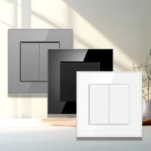 EU Standard 2 Gang 1 Way PC and Glass Wall Light Switch for Home Hotel Office