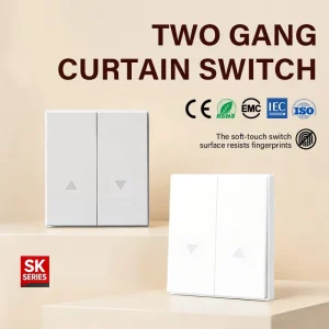 EU Standard 2 Gang Curtain Switch Flame Retardant PC Panel Wall Switch