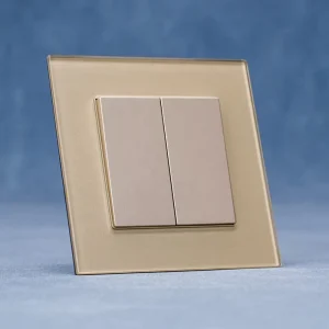EU Standard 22OV 10A 2 Gang 1 Way 2 Way Wall Switch Gold Tempered Glass Panel Electric Switch