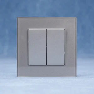 EU Standard 250V 10A 2 Gang Glass Plate Wall Switch and Socket Double Pole Max 16A for Home Lighting