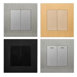 EU Standard Aluminum Alloy Brushed Double Pole 10A 2 Gang 1 Way Reset Electrical Light Wall Switch with Neon