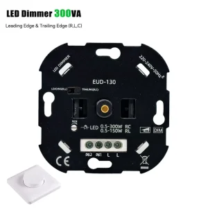 EU Standard Rotary LED Dimmer 0.5-300W Leading- and Trailing-Edge Two-Way Flicker-Free Wall Switch