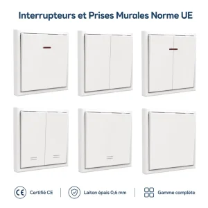 EU Standard Single Pole Durable Wall Switches and Sockets 10A 16A 250V CE Certified 0.6mm Brass