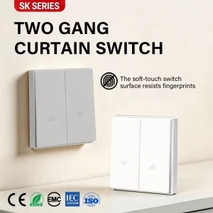 EU Standard Soft Touch Frameless PC Wall Switch 2 Gang Curtain Switch Automatic Rebound Reset