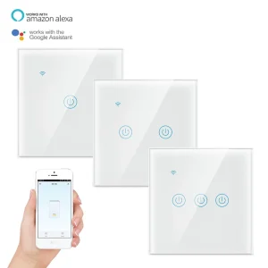 EU/UK 3-Gang Wall-Mounted Smart Light Switch with Touch Panel and Remote Control