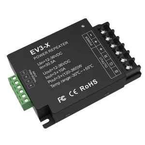 EV3-X 3CH*10A 12-36VDC Constant-Voltage Power Repeater for RGB LED Strip, CE RoHS
