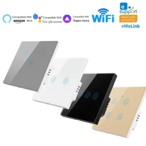 EWeLink WiFi Smart Touch Wall Light Switch UK EU 1 2 3 4 Gang 220V No Neutral Tempered Glass Alexa Smart Home Remote Switches