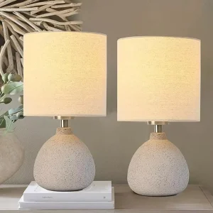 Earth Brown Rustic Ceramic Table Lamp Set of 2 Small Table Lamp Farmhouse Rustic Lamp Set Bedside Table Lamps