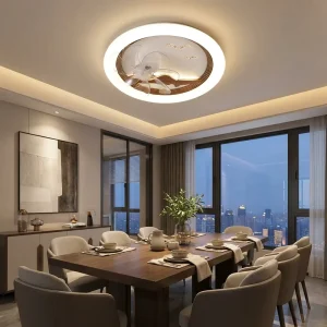 Easy Install Decorative LED Lighting Creative Mountain Silhouette Ceiling Fan Lamp Surface Mount For New House Project