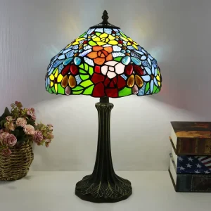 Eco Friendly Simple E26 LED Decor Table Lamp Rose 2 Light Antique Stained Glass Shade Zinc Alloy Base