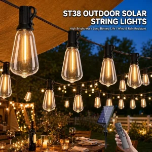 Edison Bulb Smart IP44 Plastic Decorative Garden Christmas Camping ST38 LED Outdoor Solar Patio Festoon Garland String Lights